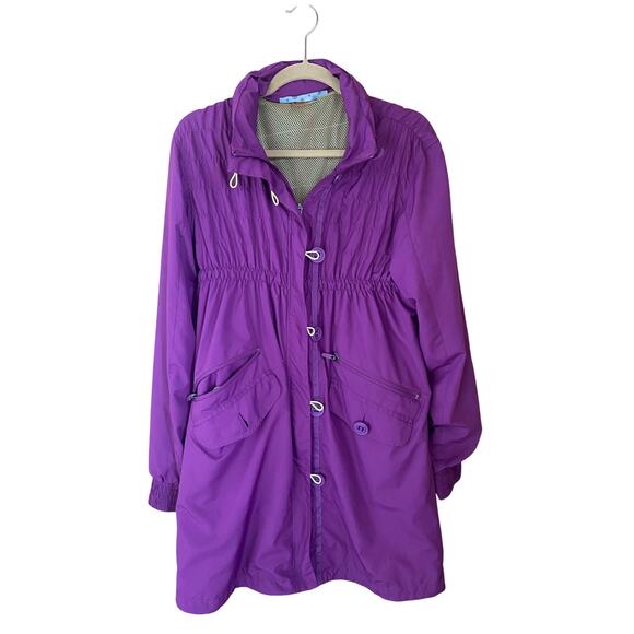 Athleta purple anorak long button-down and zipper windbreaker jacket with hood - Picture 1 of 12